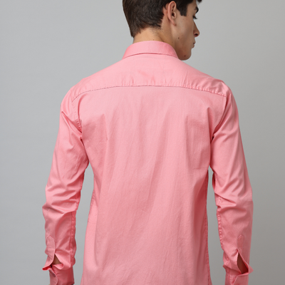 Frankshirt Pink Solid Tailored Fit Cotton Casual Shirt for Man