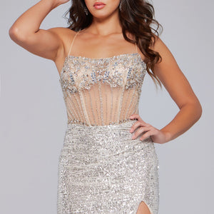 Beaded Short Sleeveless Slit Dress by Jovani 41090