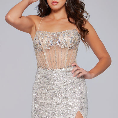 Beaded Short Sleeveless Slit Dress by Jovani 41090
