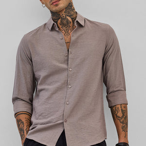 Light Brown Slim Fit Linen Shirt