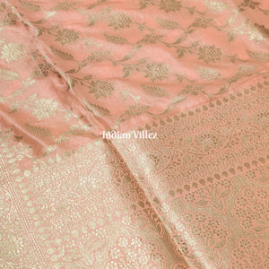 Baby Pink Floral Banarasi Katan Silk Saree