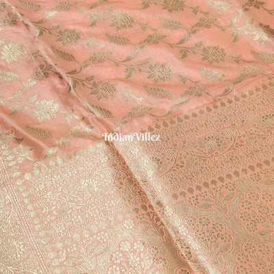 Baby Pink Floral Banarasi Katan Silk Saree