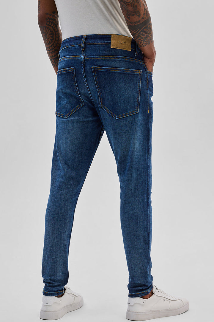 Dark Blue Distressed Skinny Fit Jeans