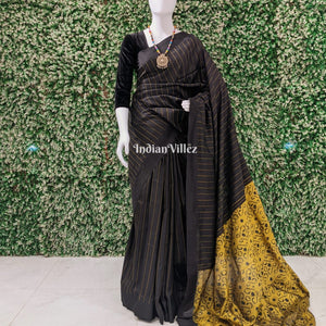 Black with Mustard Yellow Odisha Ikat Contemporary Silk Saree