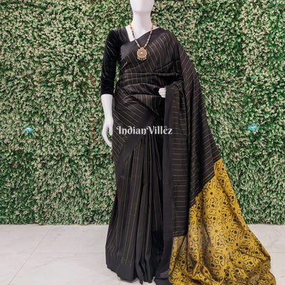 Black with Mustard Yellow Odisha Ikat Contemporary Silk Saree