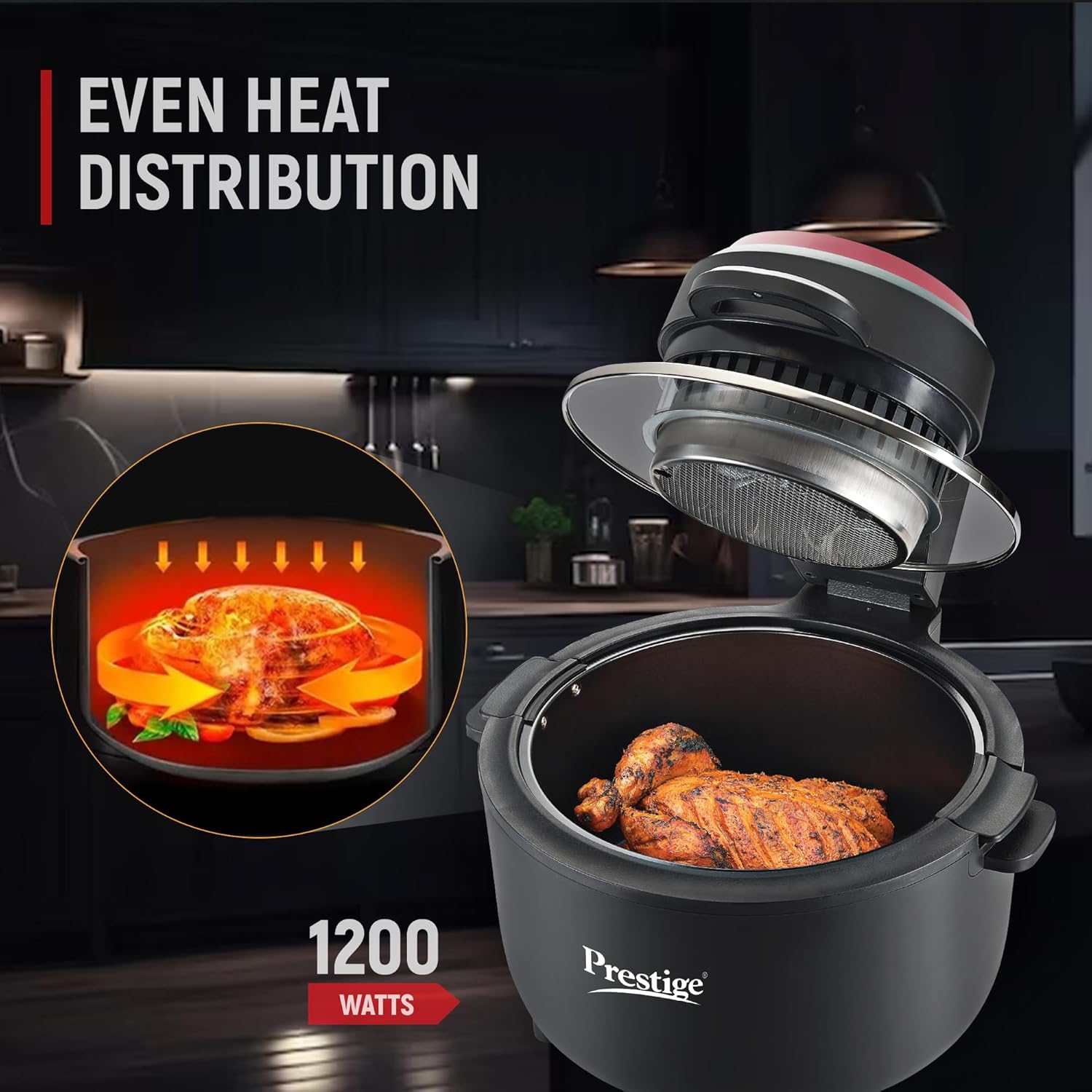 Prestige Multi-Chef All in One Air Fryer | 80% less Oil Consumption | 6.5L Capacity | 1200 Watts Power | Black