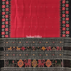Red Single Butta Border Pasapali Contemporary Silk Saree