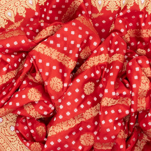 Red Handwoven Banarasi Silk Saree With Diagonal Floral Motifs