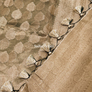 Army Green Zari Woven Banarasi Tissue Saree