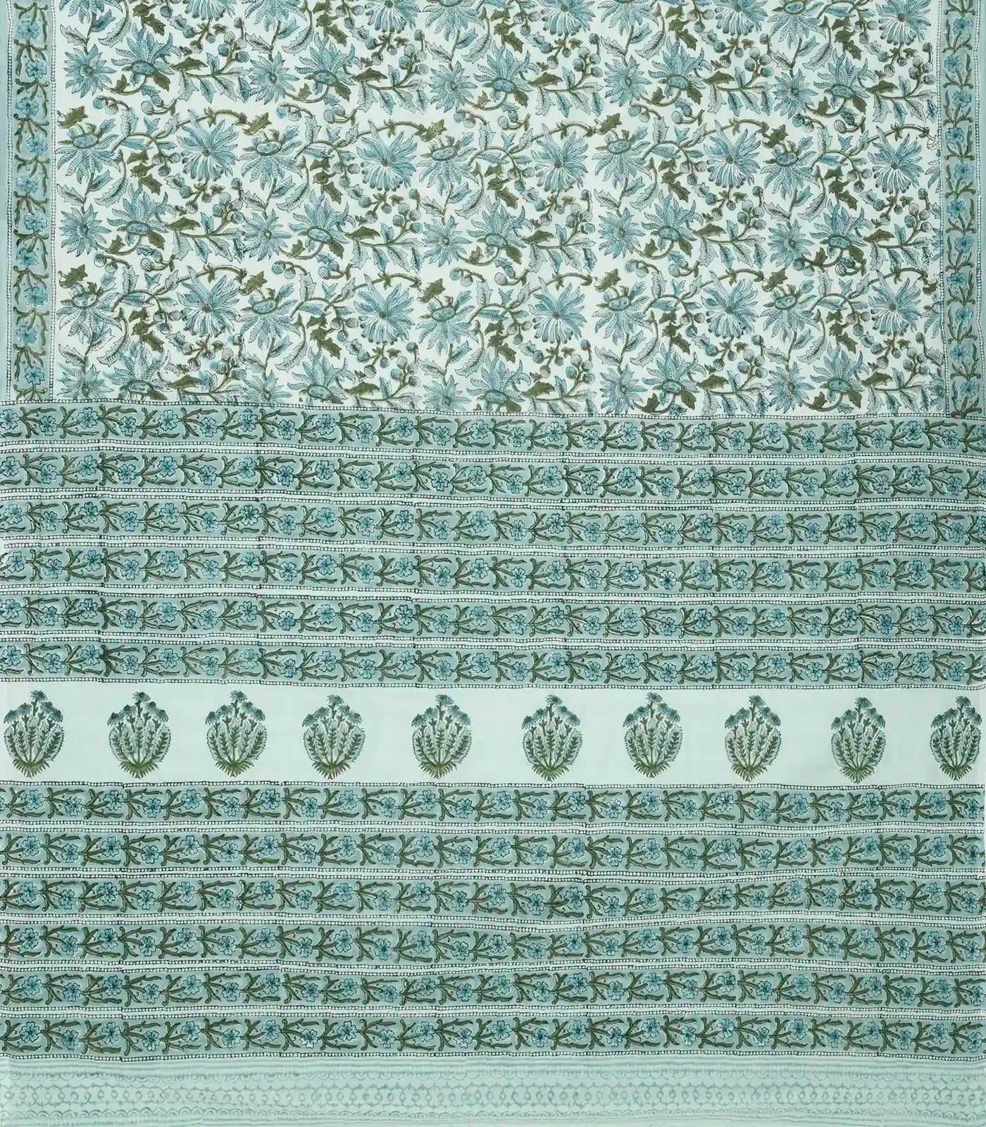 Turquoise Jaipur Cotton Saree With With Sanganeer style printed floral motifs