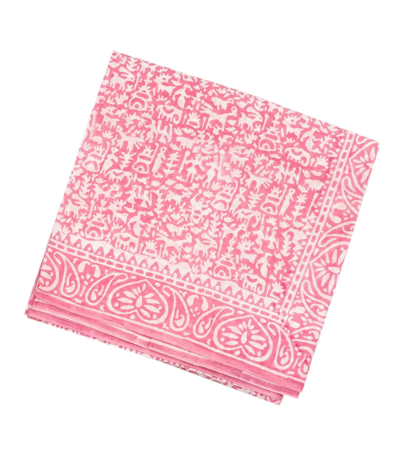 Baby Pink Woven Jaipur Cotton Saree Printed With White Animal Motifs