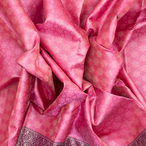 Bubblegum Pink Handloom Kanchipuram Silk Saree With Floral Motifs