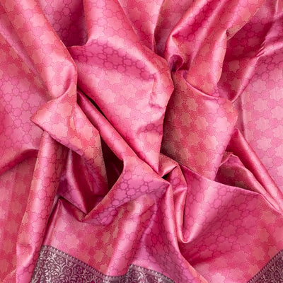 Bubblegum Pink Handloom Kanchipuram Silk Saree With Floral Motifs