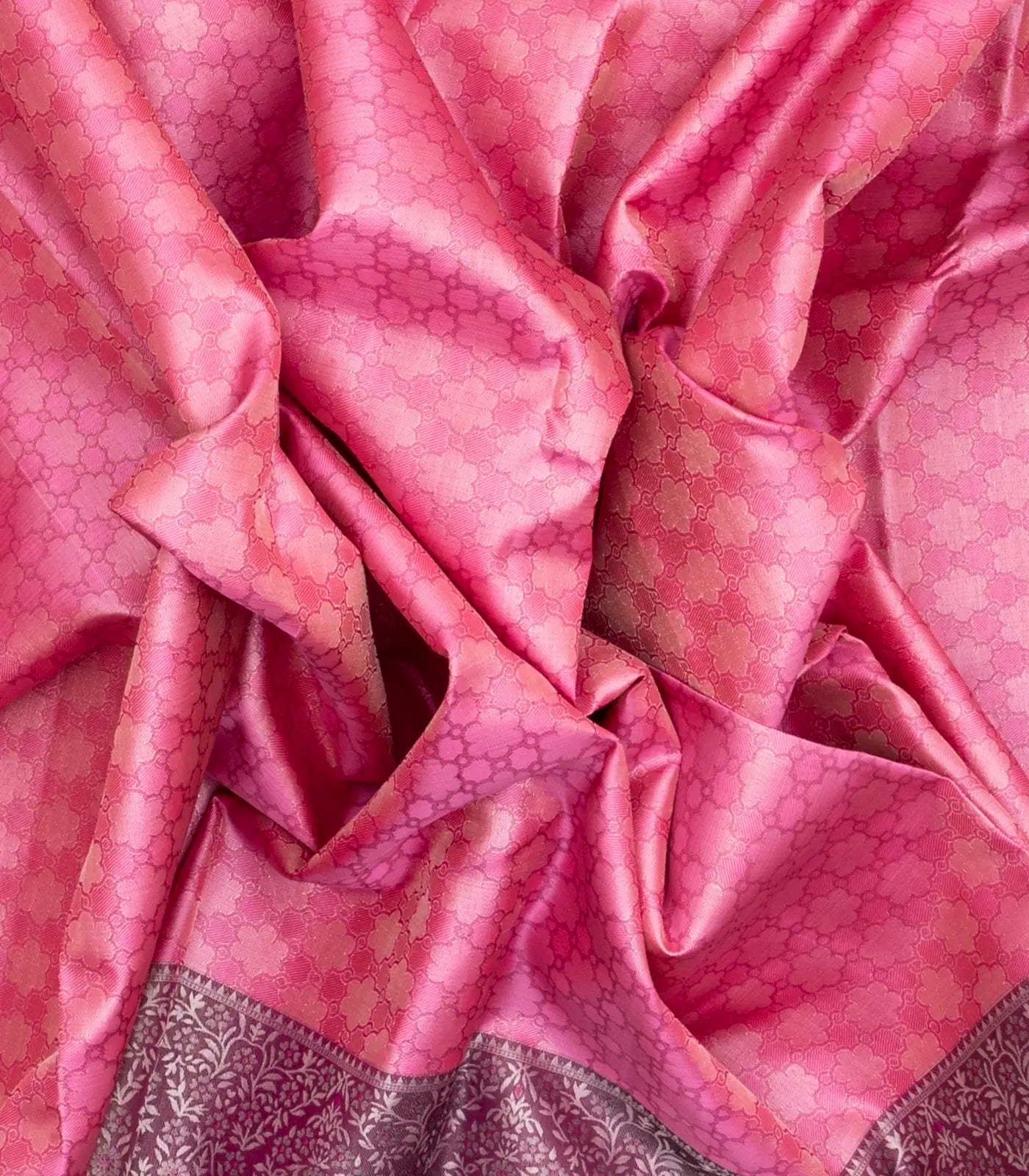 Bubblegum Pink Handloom Kanchipuram Silk Saree With Floral Motifs