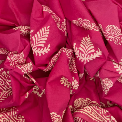 Hot Pink Woven Jaipur Cotton Saree Printed With Floral  Motifs