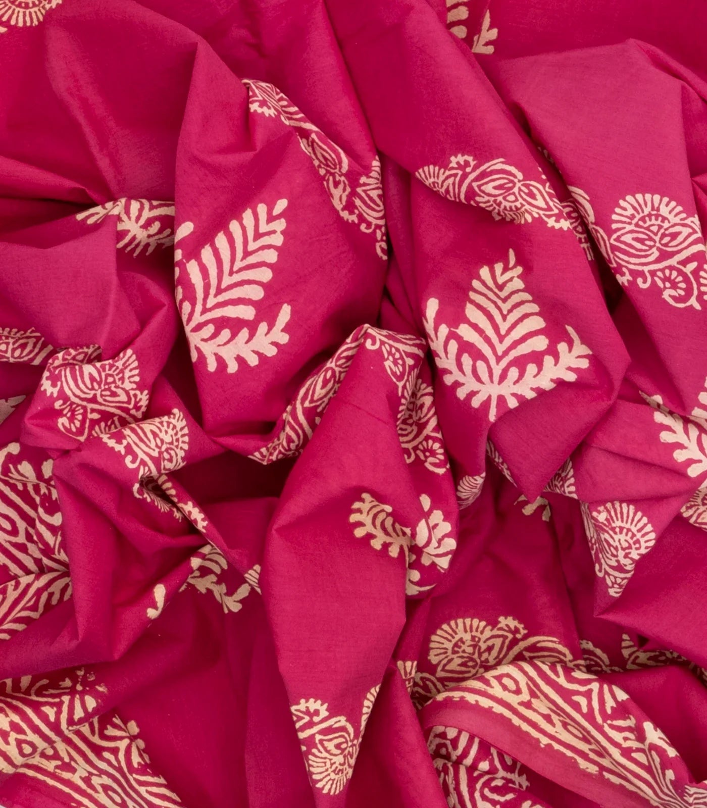Hot Pink Woven Jaipur Cotton Saree Printed With Floral  Motifs