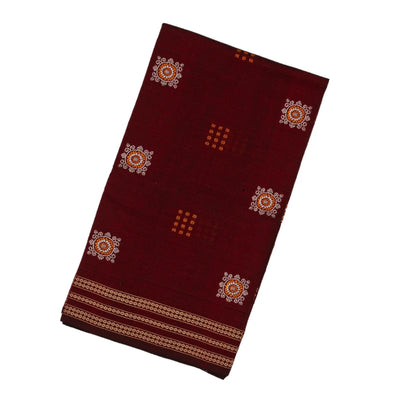 Maroon Handloom Orissa Cotton Saree With Tie & Dye Black Pallu