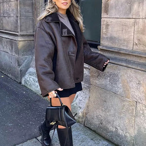 Zavi Faux Leather Fleece Lined Warm Coat