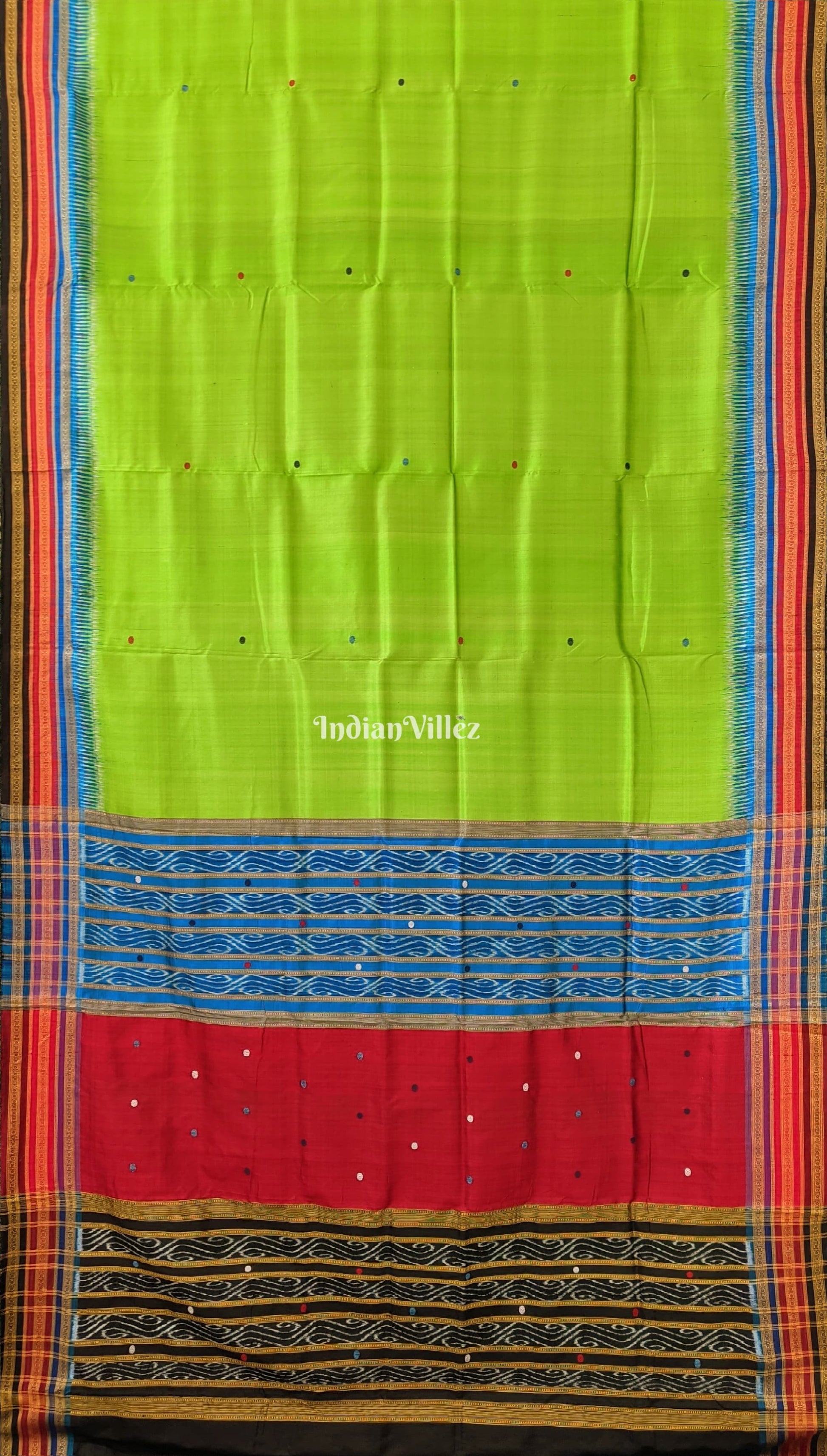Parrot Green Kathiphera Odisha Ikat Khandua Silk Saree