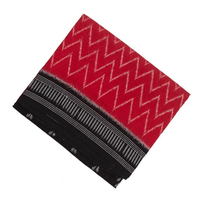Red & Black Handwoven Orissa Cotton Saree With Tie & Dye Motifs