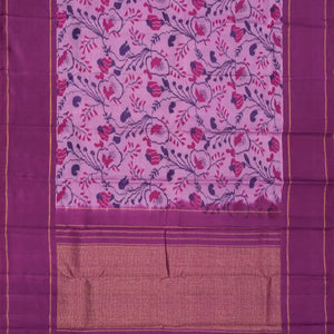 Lilac Handloom Kanchipuram Silk Saree With Floral Vine Motifs