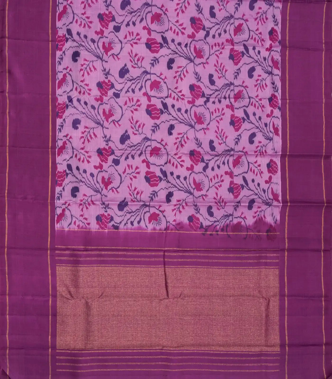 Lilac Handloom Kanchipuram Silk Saree With Floral Vine Motifs