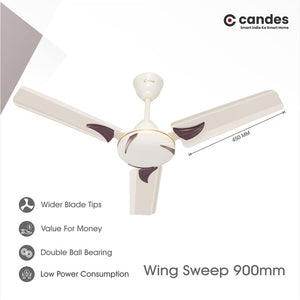Candes Arena 900mm Ceiling Fan High Speed Anti-dust Decorative 3 Star Rated Ceiling Fan 2 Yrs Warranty (Ivory, 900mm)