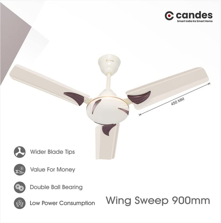 Candes Arena 900mm Ceiling Fan High Speed Anti-dust Decorative 3 Star Rated Ceiling Fan 2 Yrs Warranty (Ivory, 900mm)