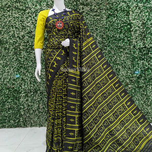 Black  Neon Odia Barnamala Contemporary Silk Saree