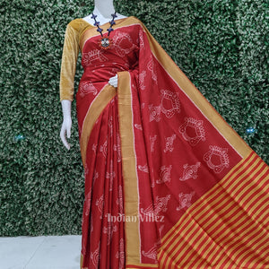 Red Mustard Yellow Sankha Contemporary Silk Saree