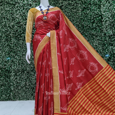 Red Mustard Yellow Sankha Contemporary Silk Saree