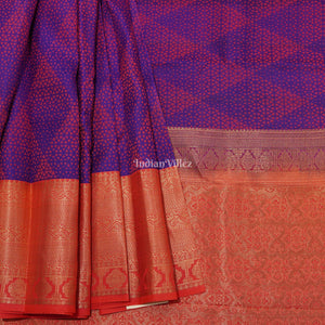 Blue With Red Pure Kanjivaram Silk Saree