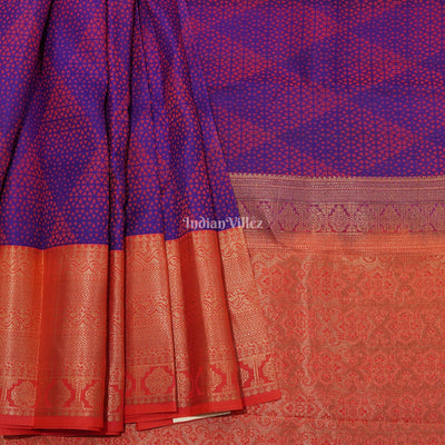 Blue With Red Pure Kanjivaram Silk Saree