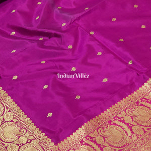 Purple Flower Motif Pure Banarasi Katan Silk Saree