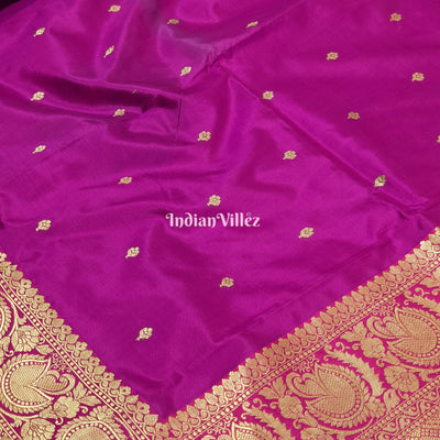 Purple Flower Motif Pure Banarasi Katan Silk Saree