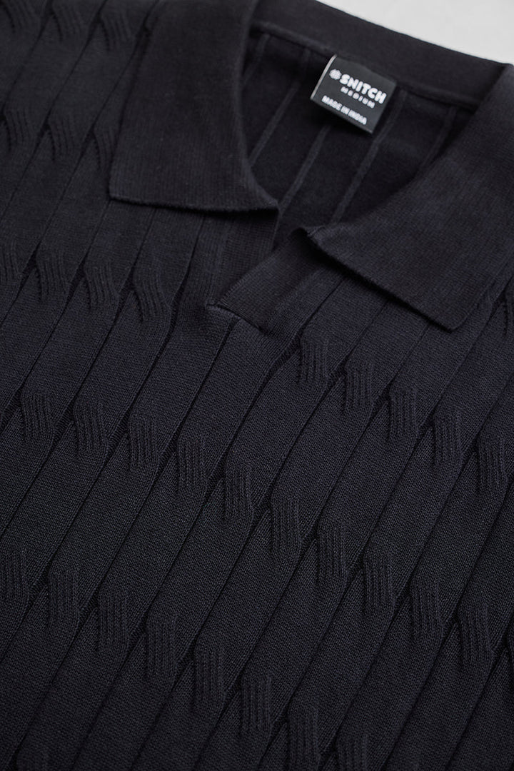 Black Knitted Polo T-Shirt