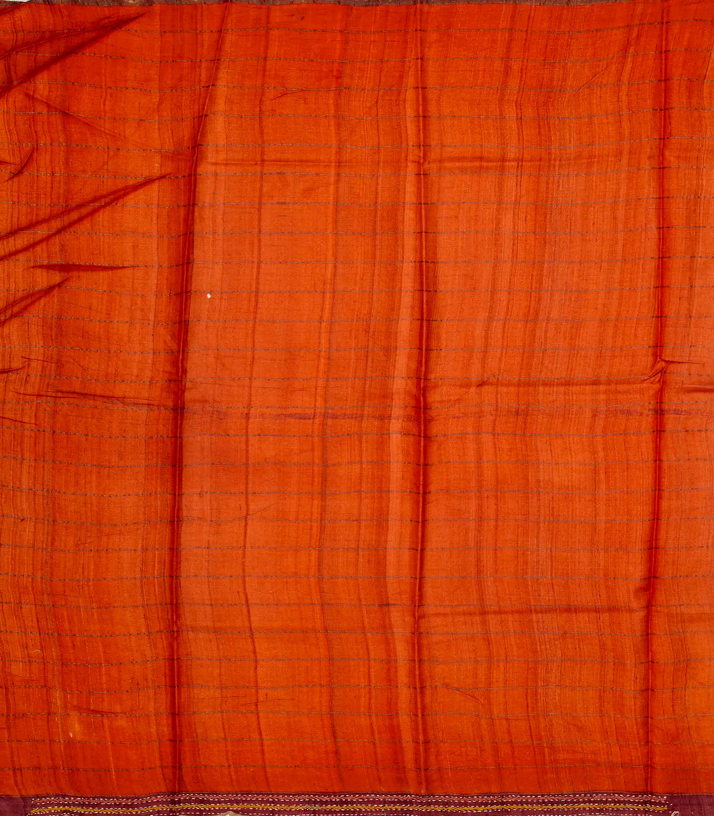 Maroon Handloom Tussar Silk Saree With Printed & Embroidered Triangle Motifs