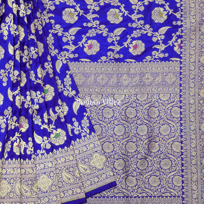 Violet Floral Design Pure Banarasi Katan Saree