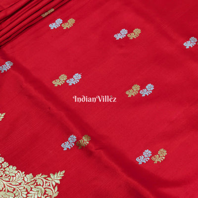 Red Floral Motif Designer Banarasi Katan Silk Saree