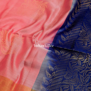 Blue Pink South Handloom Kanjivaram Soft Silk Saree