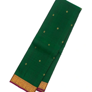 Bottle Green Handloom Kanchipuram Silk Saree With Annam Buttas