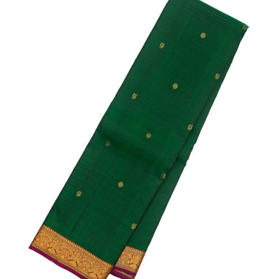 Bottle Green Handloom Kanchipuram Silk Saree With Annam Buttas