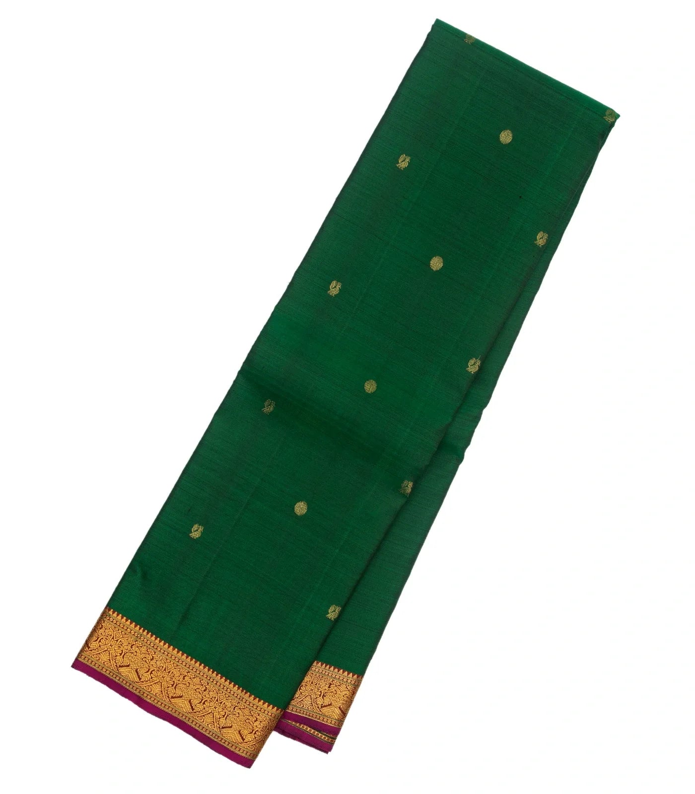 Bottle Green Handloom Kanchipuram Silk Saree With Annam Buttas