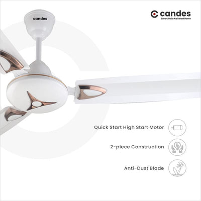Candes Star High Speed Decorative Anti-Dust Ceiling Fan with 405 RPM with 2 Years Of Warranty (1200mm, White) (Pack of 1)