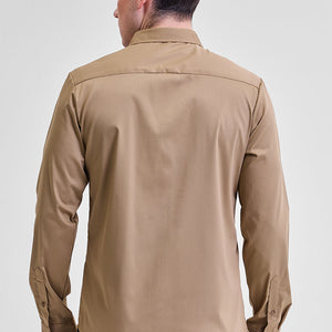 Light Brown Solid Concealed Placket Shirt