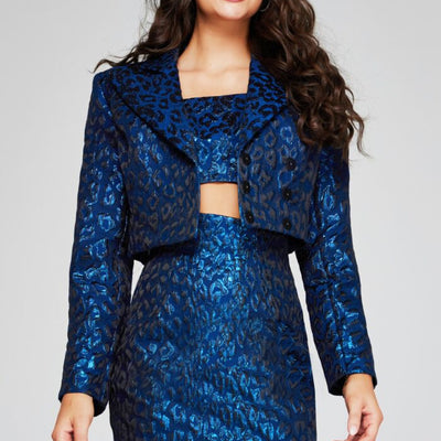 Jovani 42134 Short Printed Metallic Two Piece Mini Cocktail Dress