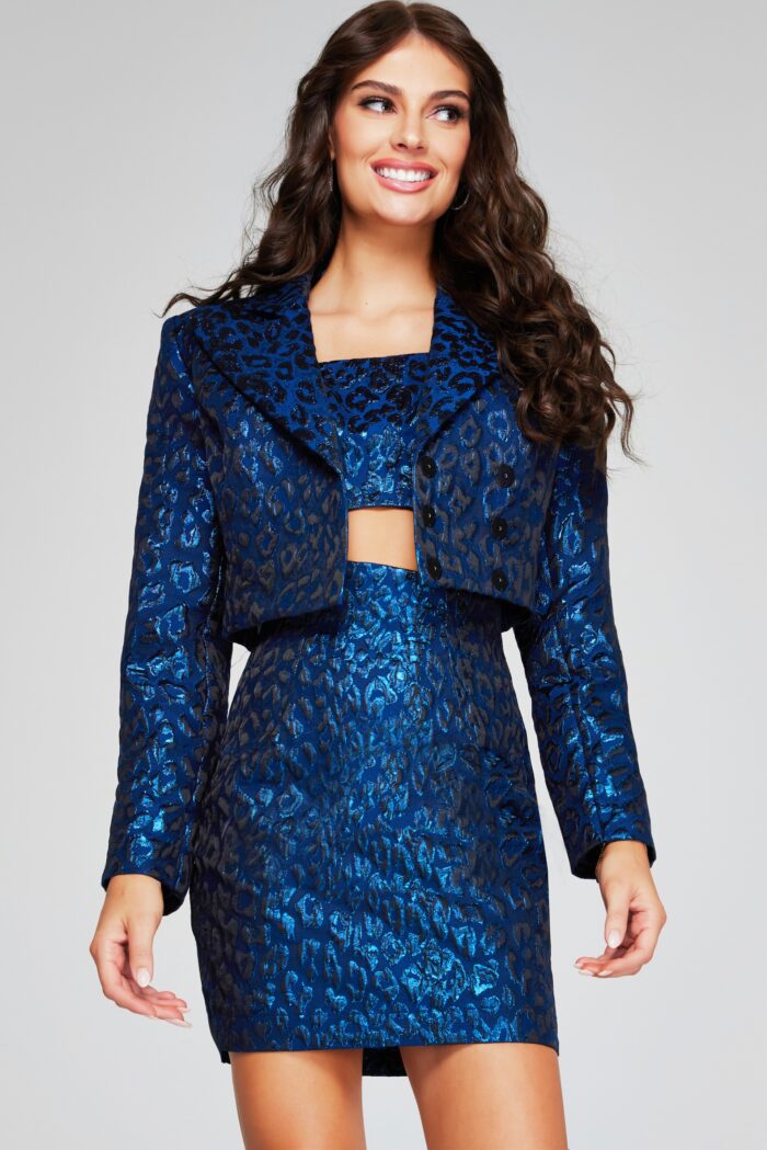 Jovani 42134 Short Printed Metallic Two Piece Mini Cocktail Dress