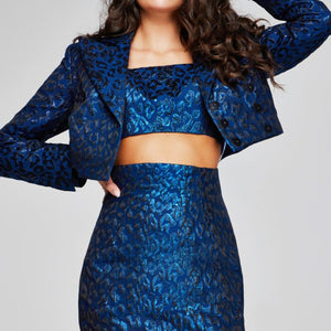 Jovani 42134 Short Printed Metallic Two Piece Mini Cocktail Dress