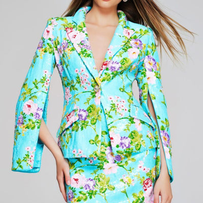 Jovani 42147 Short Floral Printed Blazer Cocktail Dress