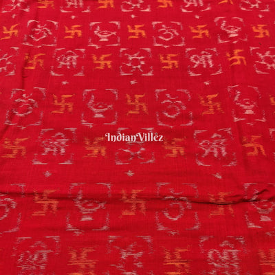Red Swastika Odisha Ikat Sambalpuri Cotton Fabric